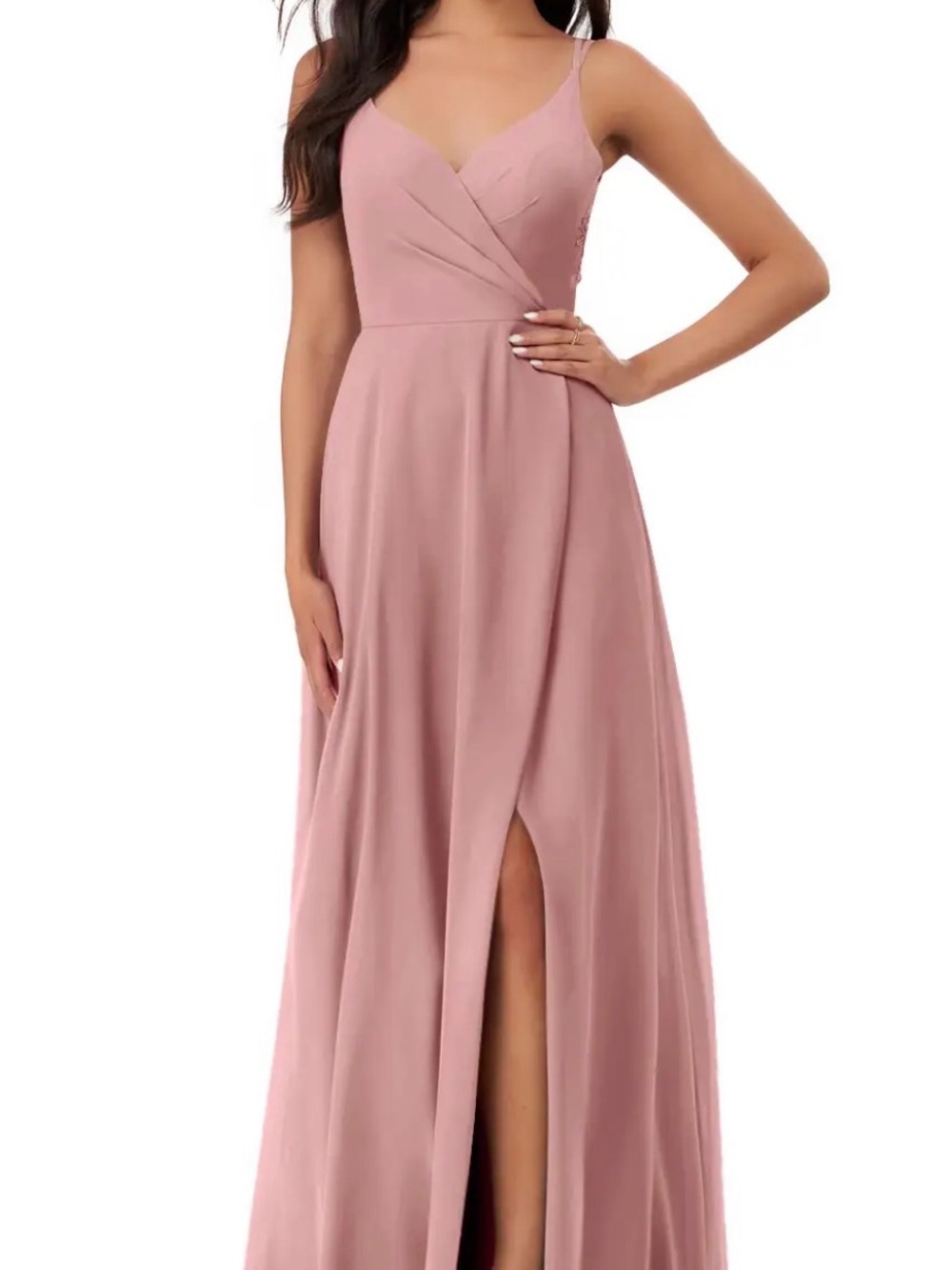 Azazie Dusty Rose Maxi Dress with Front Slip